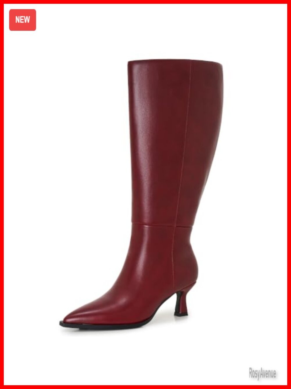 Wide Calf Knee High Boots Pointed Toe Kitten Heel Faux Leather Dress Boots